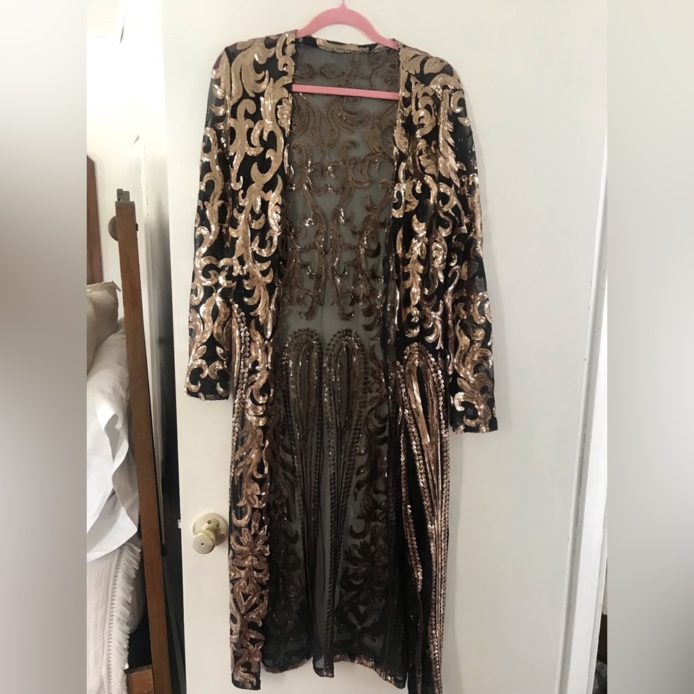 Rose gold sequin duster